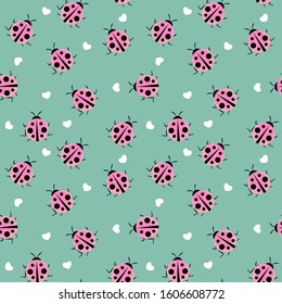 Cute Ladybug Seamless Pattern Background Vector Illustration EPS10