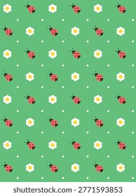 Cute ladybug seamless pattern design. Vector illustration.