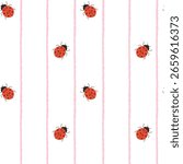 Cute ladybug seamless pattern with hand-drawn stripes. Flat cartoon insect design for children’s fabric, gift wrap, eco packaging.