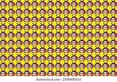 cute ladybug smiling pattern, on a yellow background, for backgrounds and textures