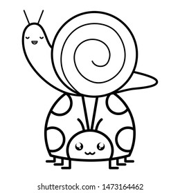 cute ladybug and snail kawaii characters