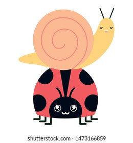 cute ladybug and snail kawaii characters