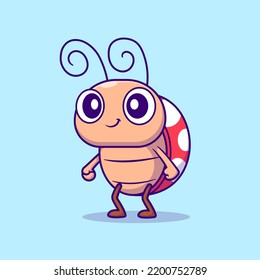 Cute Ladybug Standing Cartoon Vector Icon Illustration. Animal Nature Icon Concept Isolated Premium Vector. Flat Cartoon Style