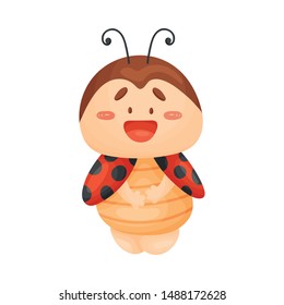 Cute ladybug is standing. Vector illustration on a white background.