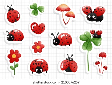 Cute Ladybug Sticker, Sticker Sheet And Scrapbook