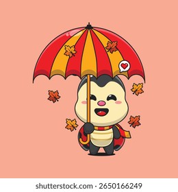 Joaninha bonito com guarda-chuva na ilustração do vetor do desenho animado do outono