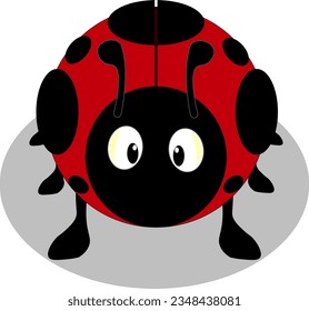 A cute ladybug vector with a flat, adorable face and a round, chubby red body covered in symmetrical black spots. Perfect for various projects