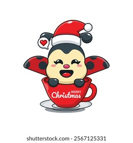 Cute ladybug wearing Santa Claus hat in cup cartoon vector illustration.
Cartoon vector illustration in Christmas day.