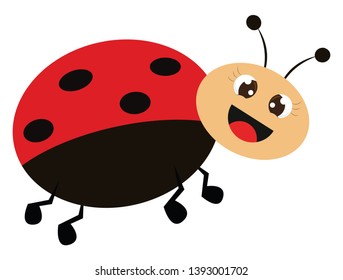 A cute ladybug which is smiling wide with its mouth open vector color drawing or illustration