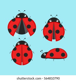 Cute Ladybugs Icon Set .Flat Vector Illustration.