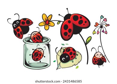 Cute Ladybugs Are Playing. Ladybug cartoon character 