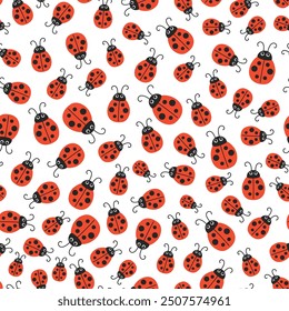 Cute ladybugs seamless pattern. Children pattern with ladybugs on a white background.