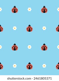 Cute ladybugs seamless pattern design. Vector illustration.