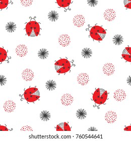 Cute ladybugs seamless pattern. Vector background.