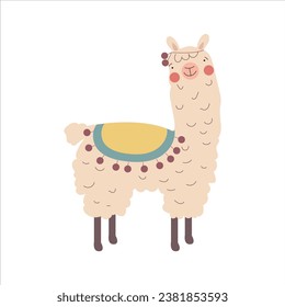 Cute lama or alpaca colorful hand drawn vector illustration