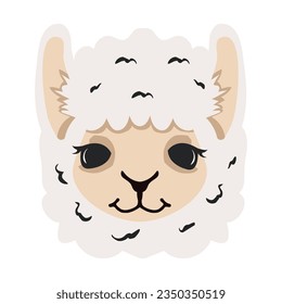 Cute lama alpaca head  flat vector