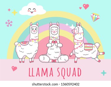 Cute  lama alpaca inscription cute squad on unicorn squad
