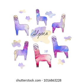 Cute Lama, Alpaca set. Hand drawn vector illustration. For  cards, notes, stickers, labels, tags 