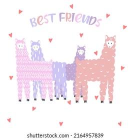 Cute lama. Best friends animal characters. Kids vector illustration.