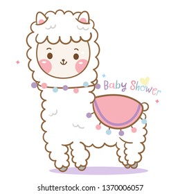 Cute Lama cartoon, alpaca cartoon with White background in vector. Perfect for posters, stickers, greeting cards, notebooks and other childish accessories. Romantic hand drawing or decoration for kid