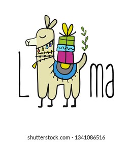 Cute lama character. Greeting card for your design