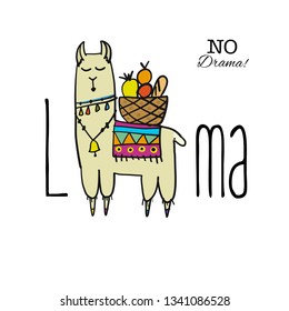 Cute lama character. Greeting card for your design