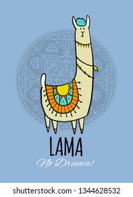Cute lama character. Greeting card for your design