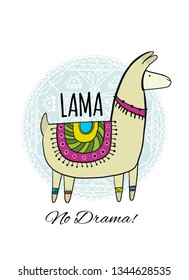Cute lama character. Greeting card for your design