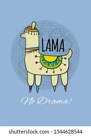 Cute lama character. Greeting card for your design