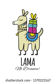 Cute lama character. Greeting card for your design