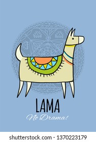 Cute lama character. Greeting card for your design