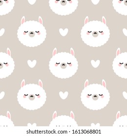 Cute lama with closed eyes. Seamless vector pattern