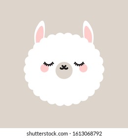 Cute lama with closed eyes. Vector illustration