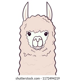 Cute Lama face. Childish print for fabric, t-shirt, poster. Vector illustration