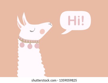 Cute Lama face. Llama cartoon alpaca. Llama animal vector isolated illustration. Design for card, sticker, fabric textile, t-shirt. Children, child of modern trendy style 
