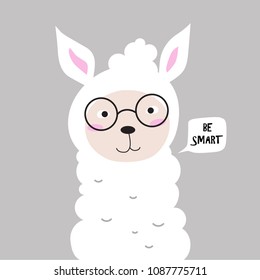 Cute Lama face with motivation concept. Childish print for fabric, t-shirt, poster, card. Vector Illustration.
