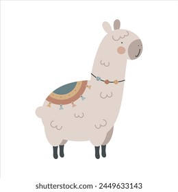 Cute lama. Flat cartoon vector illustration isolated on white background. For card, posters, banners, printing on the pack, printing on clothes, fabric, wallpaper, textile or dishes.