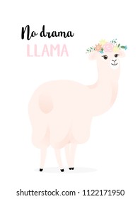 Cute lama with flowers. No drama llama