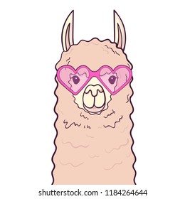 Cute Lama in glasses. Print for fabric, t-shirt, poster. Vector illustration
