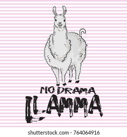 Cute lama , hand drawn vector illustration for t-shirts, phone case, mugs, wall art etc. text "no drama"