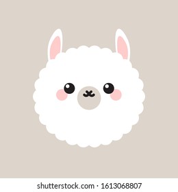 Cute lama happy face. Vector illustration in flat style
