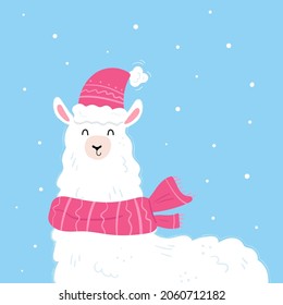 Cute Lama mit Hut und Schal für Winterfeiern