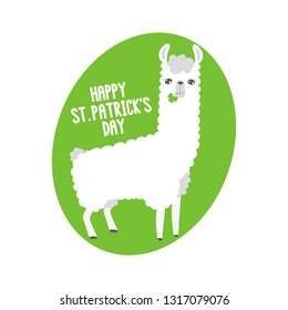 Cute Lama and inscription - Happy St.Patricks day. It can be used for greeting card, mug, brochures, poster, label, sticker etc.