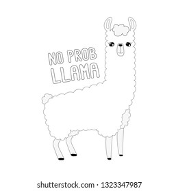 Cute Lama and inscription - No Probllama. It can be used for greeting card, mug, brochures, poster, label, sticker etc. 