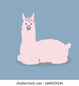 Cute lama isolated on blue background, vector illustration