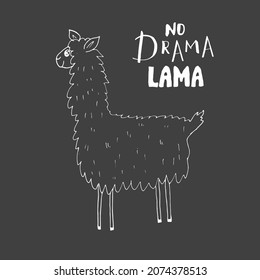 Cute Lama with lettering no drama Lama Cartoon Animal baby and children print design Vector Illustration.