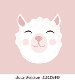 Cute-Lama-Porträt. Cartoon, Vektorgrafik eines Alpaca. Design für Babybekleidung, Karten, Poster, Textilien, Druck, Muster und mehr.