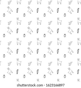 Cute lamas and alpacas. Funny animals isolated on white. Alpaca pattern. Cactus