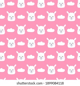 Cute lamas seamless pattern. Pink alpaka pattern.