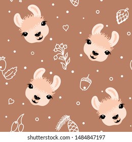 Cute lamas seamless pattern vector illustration